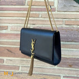 YSL Kate Tassel Medium Black Grained Leather Crossbody Bag