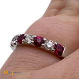 ADPG 14K White Gold 0.40cts Ruby 0.24cts Diamond Band Ring Size 4.75