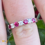 ADPG 14K White Gold 0.40cts Ruby 0.24cts Diamond Band Ring Size 4.75