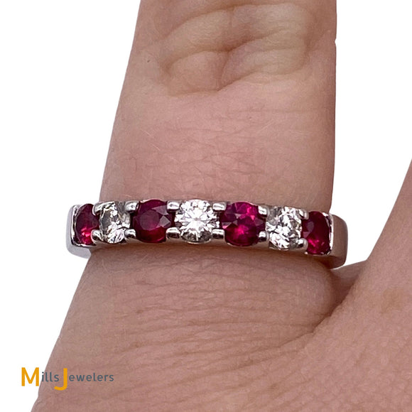 ADPG 14K White Gold 0.40cts Ruby 0.24cts Diamond Band Ring Size 4.75