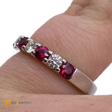 ADPG 14K White Gold 0.40cts Ruby 0.24cts Diamond Band Ring Size 4.75