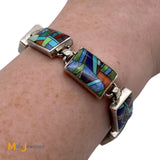 Alvin Yellowhorse Navajo Multi-Stone Channel Inlay Sterling Silver Link Bracelet