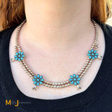 American West Sterling Silver Sleeping Beauty Turquoise Squash Blossom Necklace