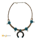 American West Sterling Silver Sleeping Beauty Turquoise Squash Blossom Necklace