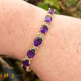 14K Yellow Gold 22.08ctw Oval Amethyst Tennis Link Bracelet 7"
