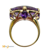 10K Yellow Gold Oval Briolette 11.80ctw Amethyst East West Cocktail Ring Size 7.25