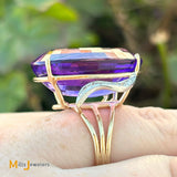 14K Two-Tone Yellow and White Gold Oval-Shaped 29ct Amethyst and 0.36ctw Diamond Cocktail Ring Size 8.25