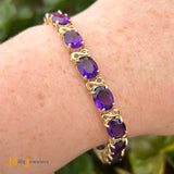 14K Yellow Gold 22.08ctw Oval Amethyst Tennis Link Bracelet 7"