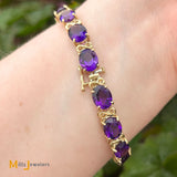 14K Yellow Gold 22.08ctw Oval Amethyst Tennis Link Bracelet 7"