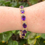 14K Yellow Gold 22.08ctw Oval Amethyst Tennis Link Bracelet 7"