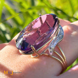 14K Two-Tone Yellow and White Gold Oval-Shaped 29ct Amethyst and 0.36ctw Diamond Cocktail Ring Size 8.25