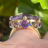 10K Yellow Gold Oval Briolette 11.80ctw Amethyst East West Cocktail Ring Size 7.25