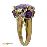 10K Yellow Gold Oval Briolette 11.80ctw Amethyst East West Cocktail Ring Size 7.25