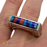 Andrew Alvarez Inlaid Turquoise Coral Lapis Ring Large Ring Size 12.75