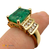 Vintage 14K Yellow Gold 4.54ct Columbian Emerald and 0.36ctw Diamond Cocktail Ring Size 7