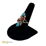 Annie Chapo Navajo Sterling Silver 925 Turquoise & Coral Ring Size 9