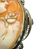 Antique 14K White Gold Hand-Carved Habille Cameo 0.04ct Diamond Pendant/Brooch