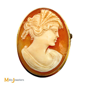 Antique 18K Yellow Gold Hand-Carved Cameo Pendant/Brooch