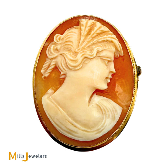 Antique 18K Yellow Gold Hand-Carved Cameo Pendant/Brooch
