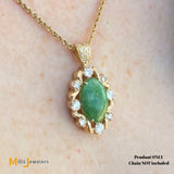 Vintage 14K Yellow Gold 4.76ct Jade and 1.04ctw Diamond Slide Pendant
