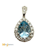 14K White Gold 1.50ct Pear Cut Aquamarine and 0.04ctw Diamond Dangle Pendant