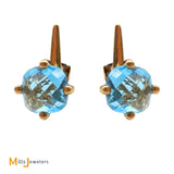 14K Yellow Gold 5.70ctw Cushion Cut Blue Topaz Drop Earrings