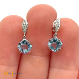 14K White Gold 1.3ctw Aquamarine and 0.04ctw Diamond Dangle Earrings
