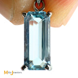 18K White Gold 1ct Emerald Cut Aquamarine Dangle Pendant and Necklace