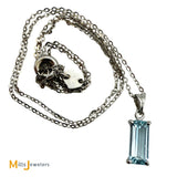 18K White Gold 1ct Emerald Cut Aquamarine Dangle Pendant and Necklace