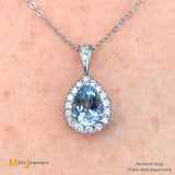 14K White Gold 1.50ct Pear Cut Aquamarine and 0.04ctw Diamond Dangle Pendant