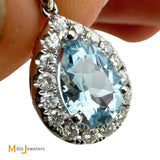 14K White Gold 1.50ct Pear Cut Aquamarine and 0.04ctw Diamond Dangle Pendant
