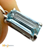 18K White Gold 1ct Emerald Cut Aquamarine Dangle Pendant and Necklace