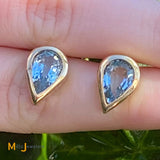 14K Yellow Gold 3.50ctw Aquamarine Teardrop Stud Earrings