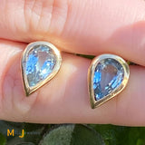 14K Yellow Gold 3.50ctw Aquamarine Teardrop Stud Earrings