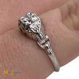 18K White Gold Filigree Art Deco 0.10ctw Natural Diamond Ring Size 5