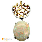 14K Two-tone Gold 10ct Australian Fire Opal Abstract Slide Dangle Pendant