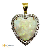 14K Two-tone Gold 20.37ct Australian Fire Opal and 1.08ctw Diamond Heart Pendant