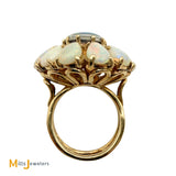 Vintage Signed 18K Yellow Gold Doublet Opal and Australian Fire Opal Cluster Cocktail Ring Size 6.75
