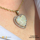 14K Two-tone Gold 20.37ct Australian Fire Opal and 1.08ctw Diamond Heart Pendant