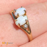 14K Yellow Gold 0.34cts Australian Fire Opal 0.06cts Diamond Cocktail Ring Size 7