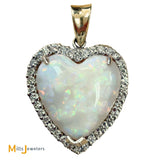 14K Two-tone Gold 20.37ct Australian Fire Opal and 1.08ctw Diamond Heart Pendant