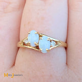 14K Yellow Gold 0.34cts Australian Fire Opal 0.06cts Diamond Cocktail Ring Size 7