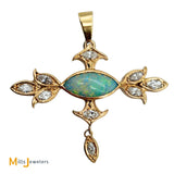 18K Yellow Gold Marquise Australian Fire Opal 0.90ctw Diamond Dangle Pendant