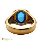 Torgny & Co. 14K Yellow Gold 6.58ct Blue Topaz Cabochon Signet Ring Size 8.5