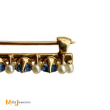 Vintage Hammerman Brothers 14K Yellow Gold 0.75ctw Blue Sapphire 0.7ctw Pearl Lapel Pin