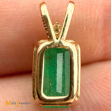 Signed 14K Yellow Gold 0.78ct Emerald and 0.025ct Diamond Slide Pendant