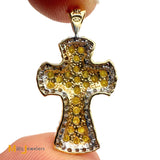Signed Heng Ngai Jewelry 14K Two-Tone Gold 0.72ctw Yellow and 0.27ctw White Diamond Cross Pendant
