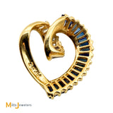 Bogarz Signed 14K Yellow Gold 1.98ctw Blue Sapphire 0.42ctw Diamond Slide Heart Pendant