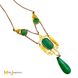 Antique Art Nouveau 14K Yellow Gold Jade and Pearl Dangle Necklace 16"