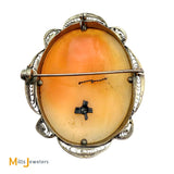 Antique 14K White Gold Hand-Carved Habille Cameo 0.04ct Diamond Pendant/Brooch